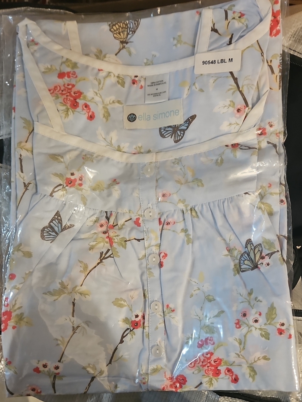 Ella Simone Light Blue Floral 100% Cotton Flowers Vintage Dress Gown Sleevless